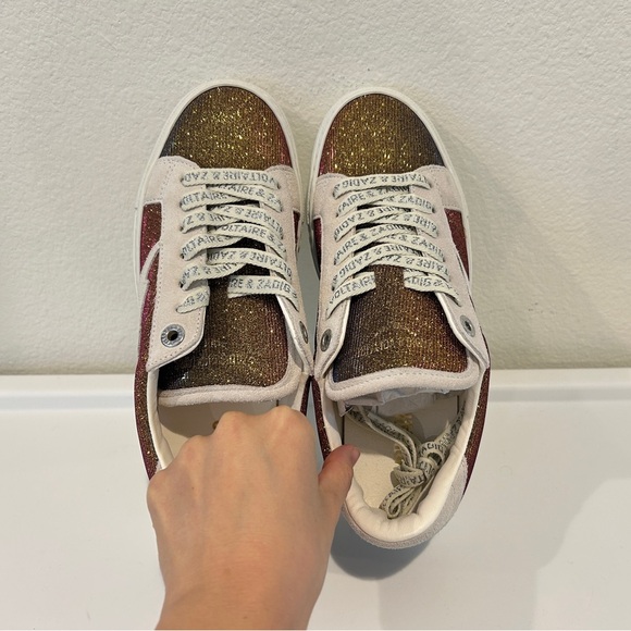 ZADIG & VOLTAIRE LA Flash sneakers, glitter fabrics, size 38, New with Box - Picture 3 of 11